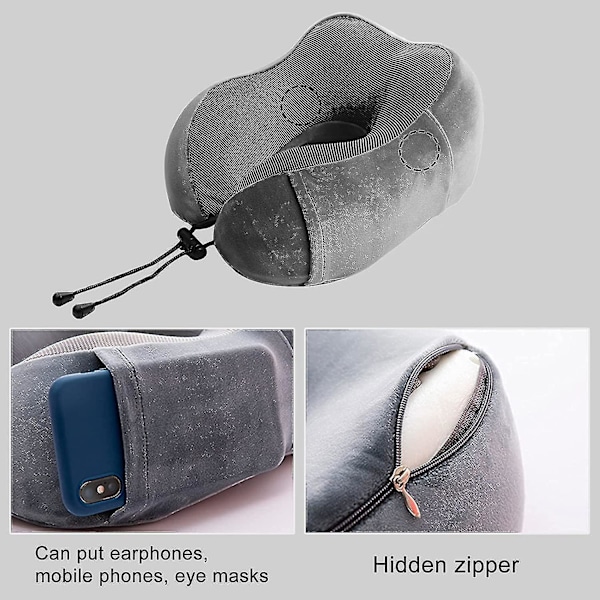 Reisepute, nakkepute i memory foam for reise eller fly, ergonomisk designet nakkestøttepute - wf