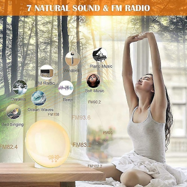 LED Lys Vækkeur Radio Vækkeur Lyst Morgen Sengelampe 20 Lysstyrkeniveauer D