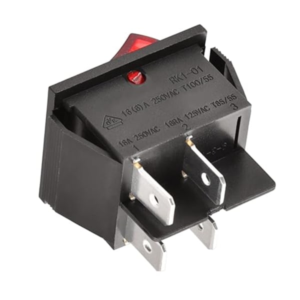 Vippebryter, PÅ/AV, DPST, 4 Terminaler, Rødt Lys, 16A, 250V, AC (2)