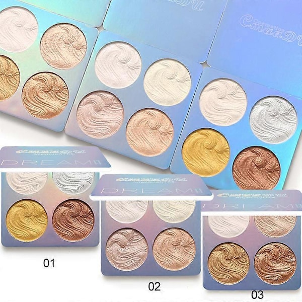 4 Farger Skimmer Highlight Sminke Kontur Palette, Skimmer Rouge & Sminke Highlighter Pudder Bronzer Palette