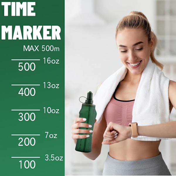 Myk vannflaske, TPU myk vannflaske, BPA-fri flaskekropp, vannflaske for sportsryggsekk, 500ml (grønn)