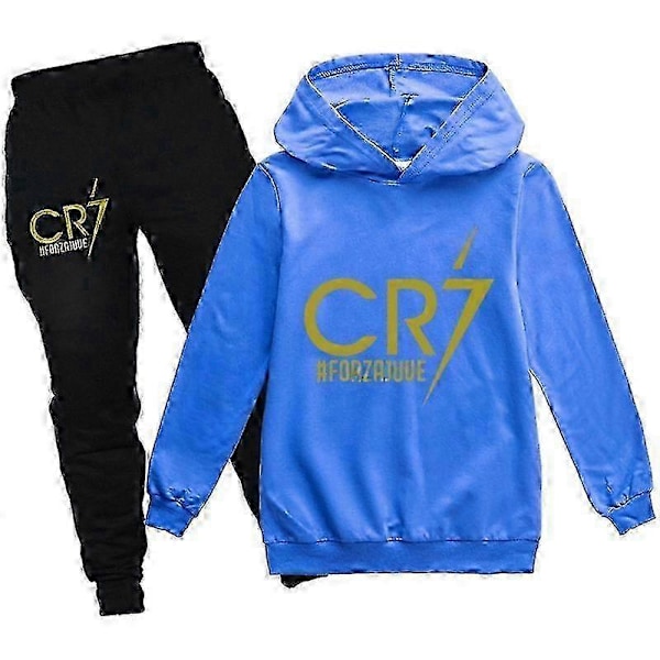 2 st Cristiano Ronaldo Hoodie VM CR7 Julklappar The Eras Tour Hoodie och Svarta Byxor Set Flickor Pojkar Huvtröja Tröja Toppar Barn T 2-3years Blue