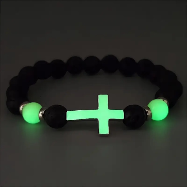 To lysende vintage armbånd i vulkansk sten, farverigt lysende kryds smykker, unisex