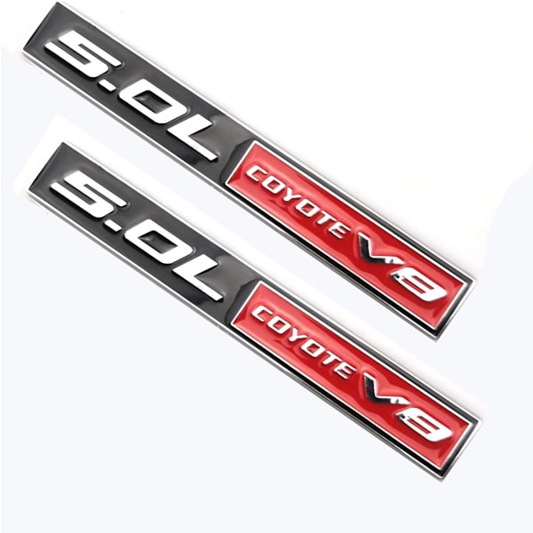2 stk. 5.0L Coyote V8 Emblemer, 3D Trim Fender Krog Bagagerums Badge Mærkater Klistermærker Kompatible til Mustang F150 (Sort/Rød)
