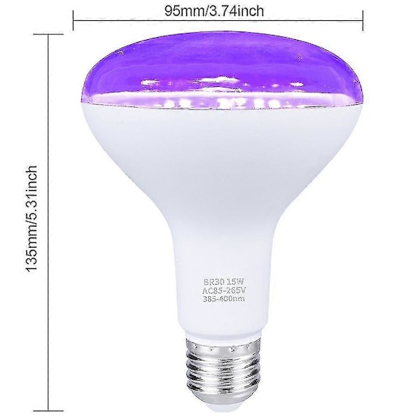 E27 15W 385-400nm UV LED Svartljuslampa Svartljus