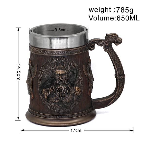 Viikinkien Thor Mjolnir -juomamuki, olutmuki, kahvimuki, Odinin viinilasi, 20 unssia