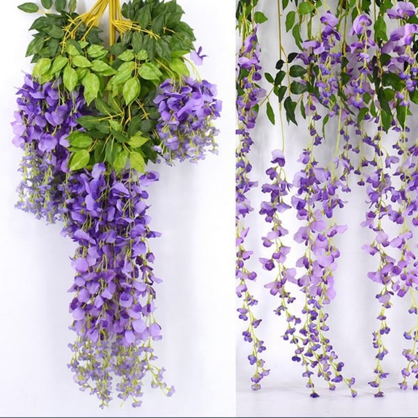 12-osainen 3,6' tekosilkki Wisteria Vine Ratta Riippuva kukka Seppele String Kotijuhla Häät Dekoraatio Purppura Purple