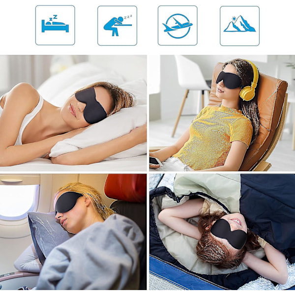 Sovmask, 100% Mörkläggande 3D-formad Ögonmask, Sovmask med Justerbart Band, Mjuk Bekväm Nattbindel för Kvinnor och Män, Ögonmask för