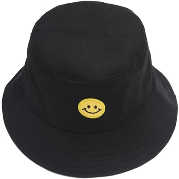 Bøttehatt i bomull Ensfarget strandhatt Sommerreiser Solhatter Fisherman Cap（Sort） Black