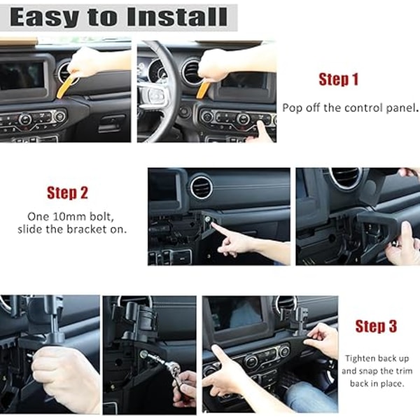 Multifunktionel Drikkekop Telefonholder, 2 i 1 Bolt-on Stand Bracket Organizer til 2018-2022 Jeep Wrangler JL JLU & Jeep Gladiator JT Bagagerum