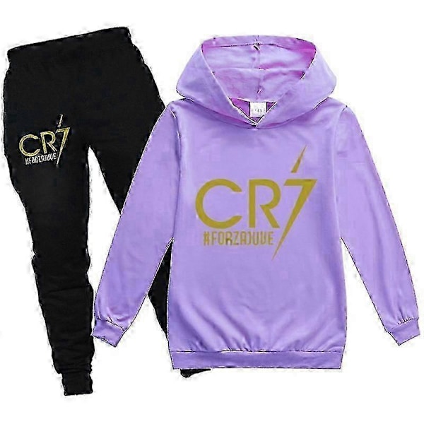 2 st Cristiano Ronaldo Hoodie VM CR7 Julklappar The Eras Tour Hoodie och Svarta Byxor Set Flickor Pojkar Huvtröja Tröja Toppar Barn T 5-6years Purple