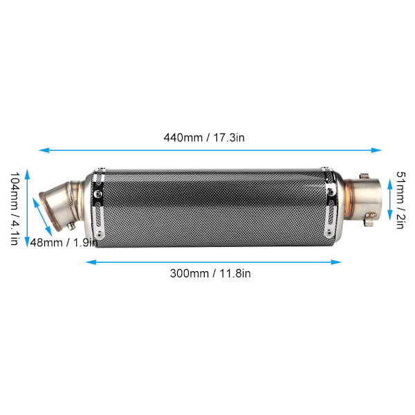 51 mm / 2 tuuman universaali moottoripyörän ja skootterin pakoputki hiilikuitu-pinnalla, sopii Yamaha R3 R6 R15:lle