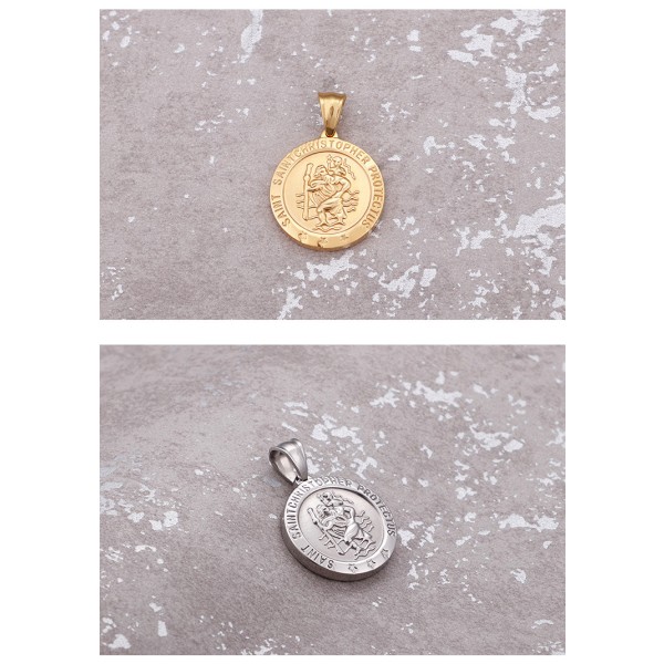 St Christopher Halskæde Personlig indgraveret rund medaljon Antik religiøs beskytter Talisman vedhængsmedalje - guld Gold