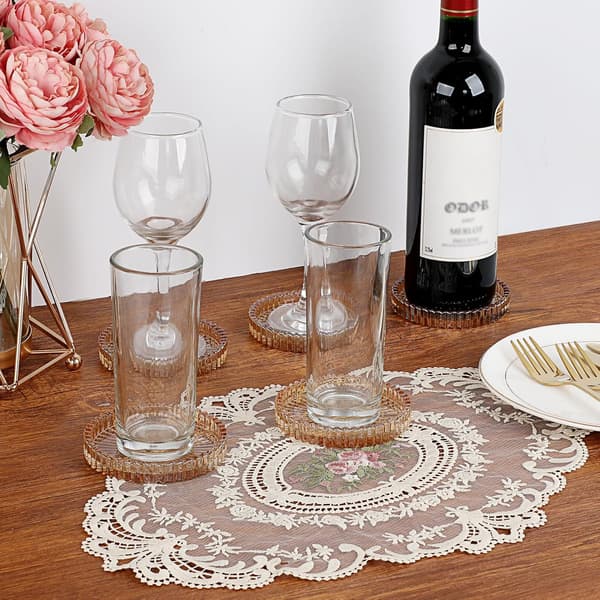 Moderne Gennemsigtigt Coaster Sæt (5 Stykker) – Søde Glas Coasters Krystal-Stil Coasters, Stilfulde Runde Coasters, Charmerende Sofabord Coasters (Rav)
