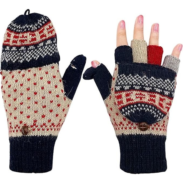 Vinter fingerløse handsker til kvinder varm uld strikket konvertible dame fingerløse vanter 1 sæt blandet farve