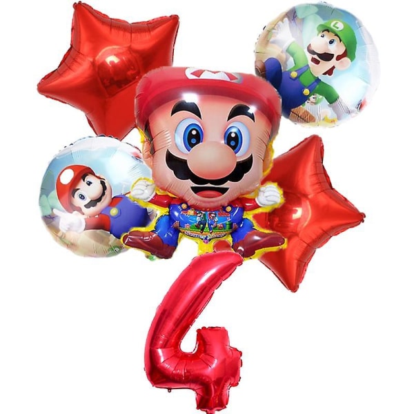 Super Mario Festpynt Baby Shower Bursdagsserviseutstyr Papirkopp Duk Antall Ballongkake Toppers Bakgrunn 6pcs set-4