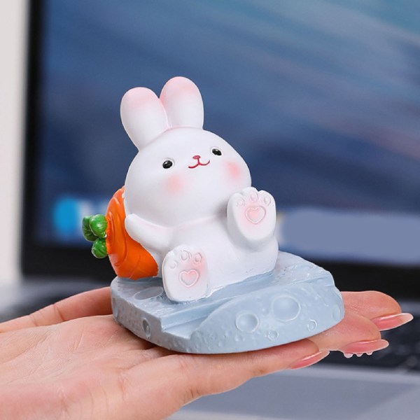 JFJC Cute Rabbit Mobiltelefonstativ Tegneserie Resin Bunny Telefonholder Skrivebord til studentrom dekorasjon Gulrot
