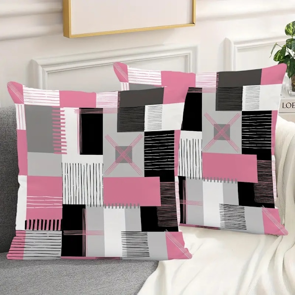 2-pakning Geometriske Firkantede Putetrekk - Slitesterk Polyester, Stilig Aksent for Soverom › Sofa, Allsidige Pynteputetrekk, Ingen Putefyll