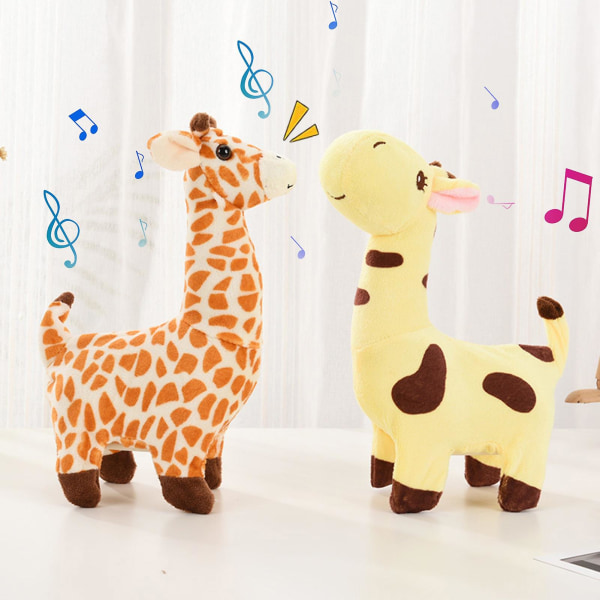 Gå giraff Elektrisk plyschleksak med musik Ljud Rörelser Batteridriven Mjuk tecknad Djur Interaktiv leksak Barn Födelsedagspresent Yellow
