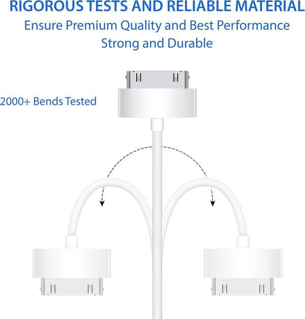 USB-synkroniserings- og ladekabel for iPhone 4/4s, iPhone 3G/3GS, iPad 1/2/3, iPod, 30-pinners ladekabel – 1 meter hvit