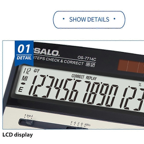 OSALO OS-7714C HD Stor Skärm ABS Finansräknare Solcell/Batteridriven 14 Siffrig Skrivbordsräknare