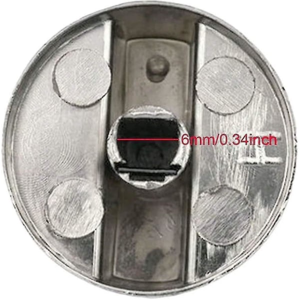 Gasskomfyrknapper, 4 deler, metall, 6 mm, sølvfarget, justeringsknapper kompatibel med gasskomfyr eller ovn