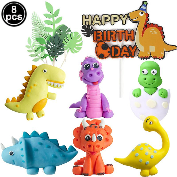 8st Djur Cake Topper Set för Jungle Safari Farm Woodland Födelsedagstårta dekoration Zoo Party Baby Shower Tillbehör DInosaur