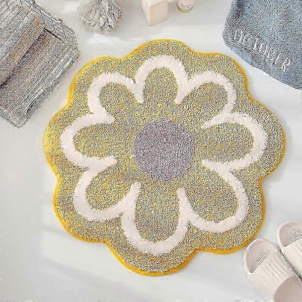 Tykt og absorberende rundt teppe med kasjmirblomstermønster 80*80CM Yellow