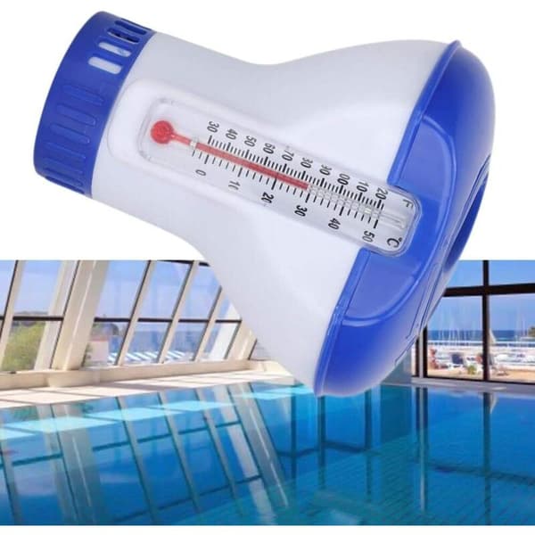 Flydende pooldispenser, poolklordispenser med termometer, automatisk klordispenser til alle pools, spabade, boblebade