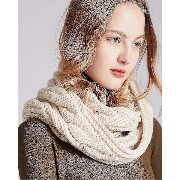 Dam Tjock Ribbstickad Vinter Infinity Cirkel Loop Halsduk Premium Twist Khaki