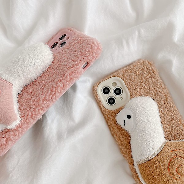 Tegneserie Dukke Leke iPhone 12 Pro Deksel, Myk 3D Søt Plysj Pels Dyre Mykt Deksel Kompatibelt med iPhone Deksel (iPhone 12 Pro, Alpaca Rosa)
