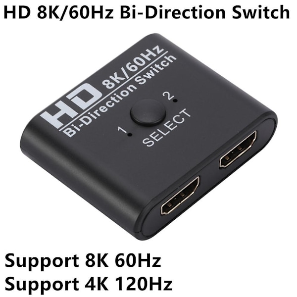 8K 60Hz HDMI-switch med splitter, dobbeltrettet 1x2/2x1, tovejs HDMI-kompatibel switcher-vælger 2 ind 1 ud til projektor PS4/3 Xbox TV-boks switcher-adapter