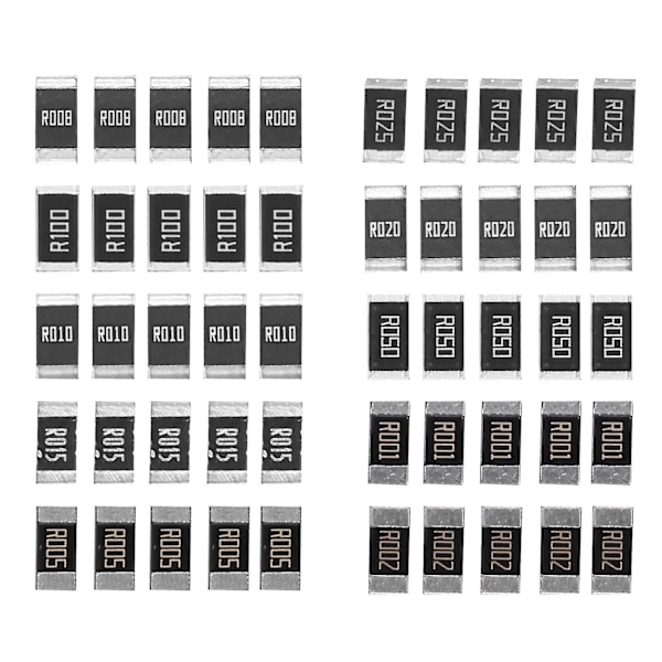 50kpl Alloy Resistance 2512 Smd vastusnäytteitä, 10 lajia x 5kpl = 50kpl R001 R002 R005 R008 R010 R (haoyi-YUHAO