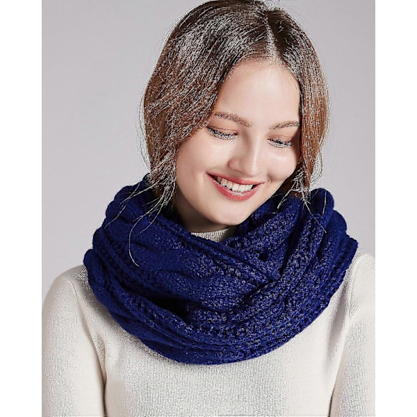 Dam Tjock Ribbstickad Vinter Infinity Cirkel Loop Halsduk Premium Twist Royal Blue