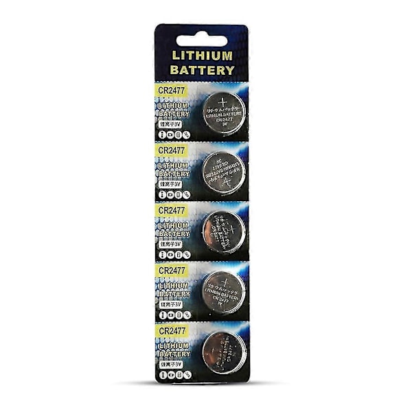 Paket med 5 st Högkapacitets CR2477 Litiumbatteri 1000mAh Knappcell Långvarig Strömförsörjning för Klocka Fjärrkontroll
