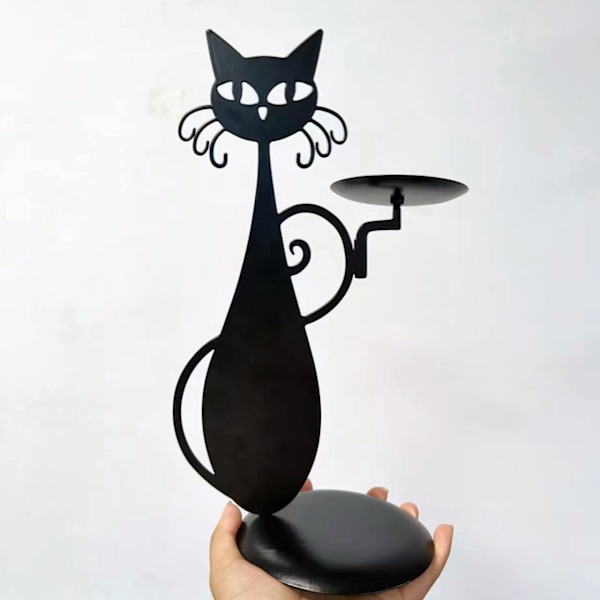 Mystisk svart metall katt ljusstake Vintage lantlig bondgård heminredning Svart katt ljusstake