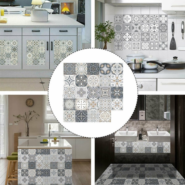 Grå Mosaik Kakel klistermärken Golv Kök Badrum Väggdekoration 15*15cm