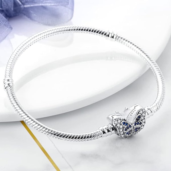 Damearmbånd med plads til charms og perler 925 Sølv Armbånd Slange Armbånd Smykkegave Jul Fødselsdag Mors Dag til Kone Veninder