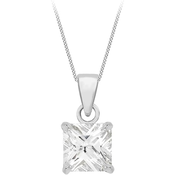 Tuscan Silver Dame Sterling Sølv Firkantet Cubic Zirconia Vedhæng med Kæde, 46cm/18