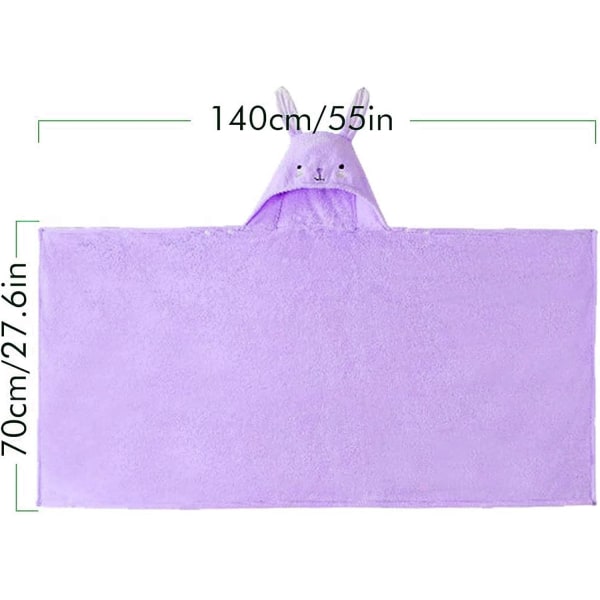 Badehåndklæder til børn, Premium hættehåndklæde til småbørn Højabsorberende Coral Fleece badekåbe til drenge piger-27,5" x 55" (lilla) Purple Rabbit-shape