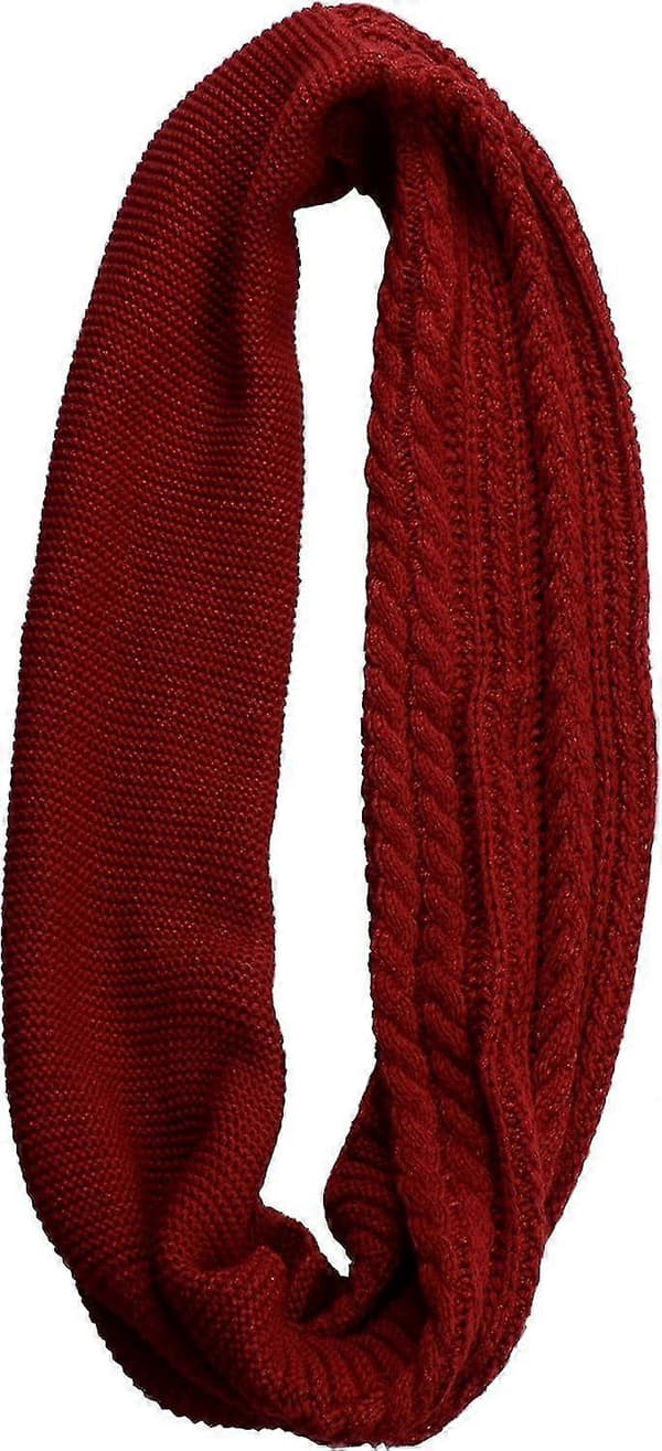 Dame Tyk Ribstrikket Vinter Infinity Circle Loop Halstørklæde Premium Crochet Burgundy