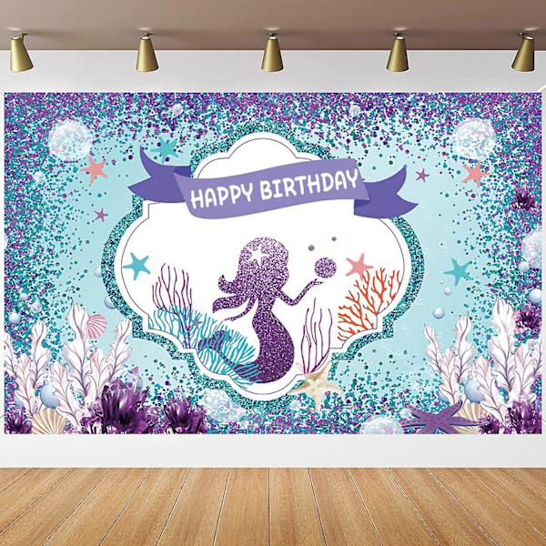 Sjöjungfru Födelsedagsfest Dekorationer Under Havet Sjöjungfru Födelsedagsfest Bakgrund Lila Blå Sjöjungfru Pärla Bakgrund Banner För Födelsedagsfotobås