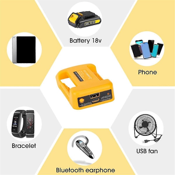 USB-laderadapter for Dewalt 18V 20V Li-ion batteri