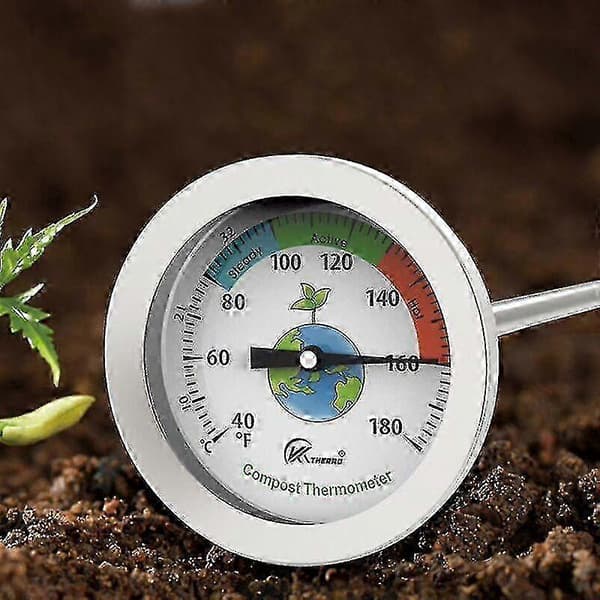 Kompost Termometer - Rustfrit Stål Dial Termometer Til Hjem & Have Kompostering - 54mm Diameter C & F Dial, 500mm Temperatur Sonde Kompost Accelerator