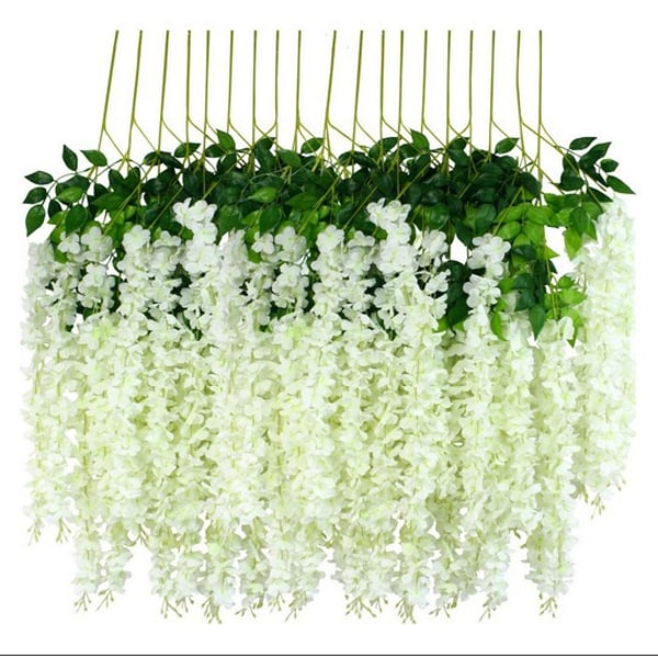 12 kpl 3,6' tekosilkki Wisteria Vine Ratta riippukukkaseppele string Kotijuhla häädekoraatio valkoinen White