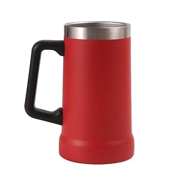 700ML Ølseidel Dobbel Vegg Isolering Rustfritt Stål Kaffekopp Termokopp for Varme Kalde Drikker Stort Håndtak Knusesikker Eventyr Drikkekopp red