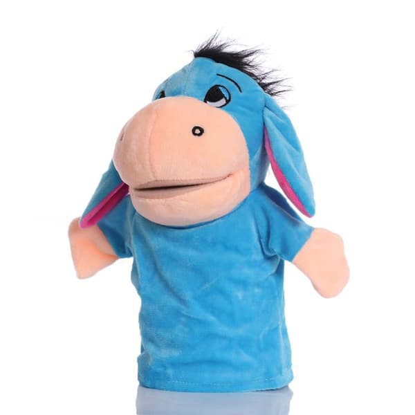 Plush handdocka, tecknad djurhanddocka, docka med rörlig mun, förskoleförälder-barn interaktionsguide