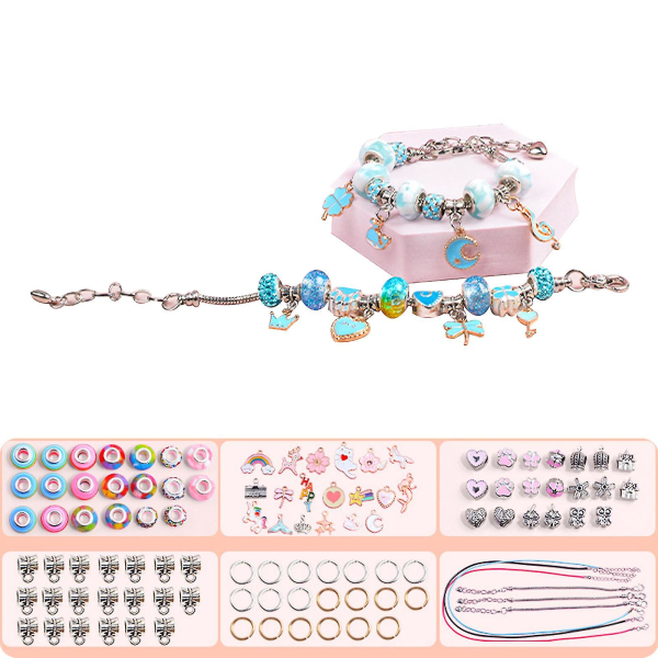 86 stykker piger charm armbånd gør kit Blue without box