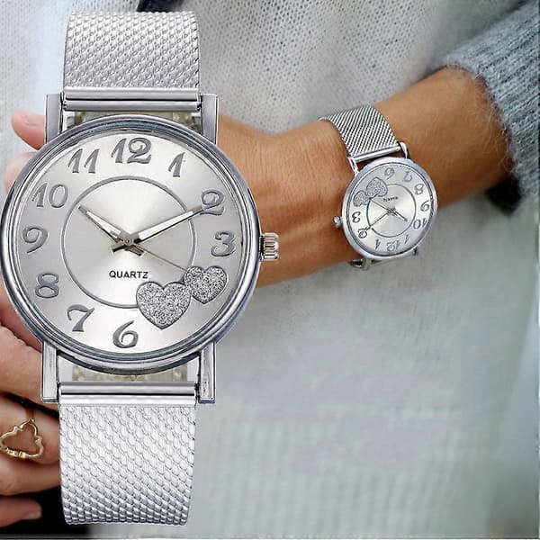 Dame Quartz Diamantklokke Hjerteformet Par Klokke