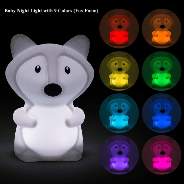 Nattlampa Barnsovrumslampa Nattlampa Baby Nattlampa Fox Flerfärgad Uppladdningsbar LED Nattlampa 9 färger Baby Nattlampa (fjärrkontroll + Till